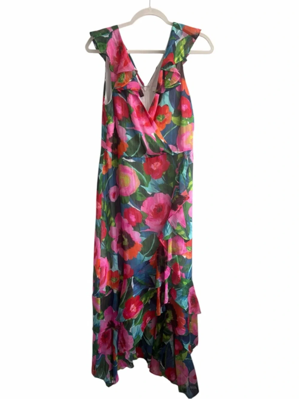 KENSIE Womens Sleeveless Ruffle Floral Maxi Faux Wrap Dress size 14 NWT - Picture 4 of 12